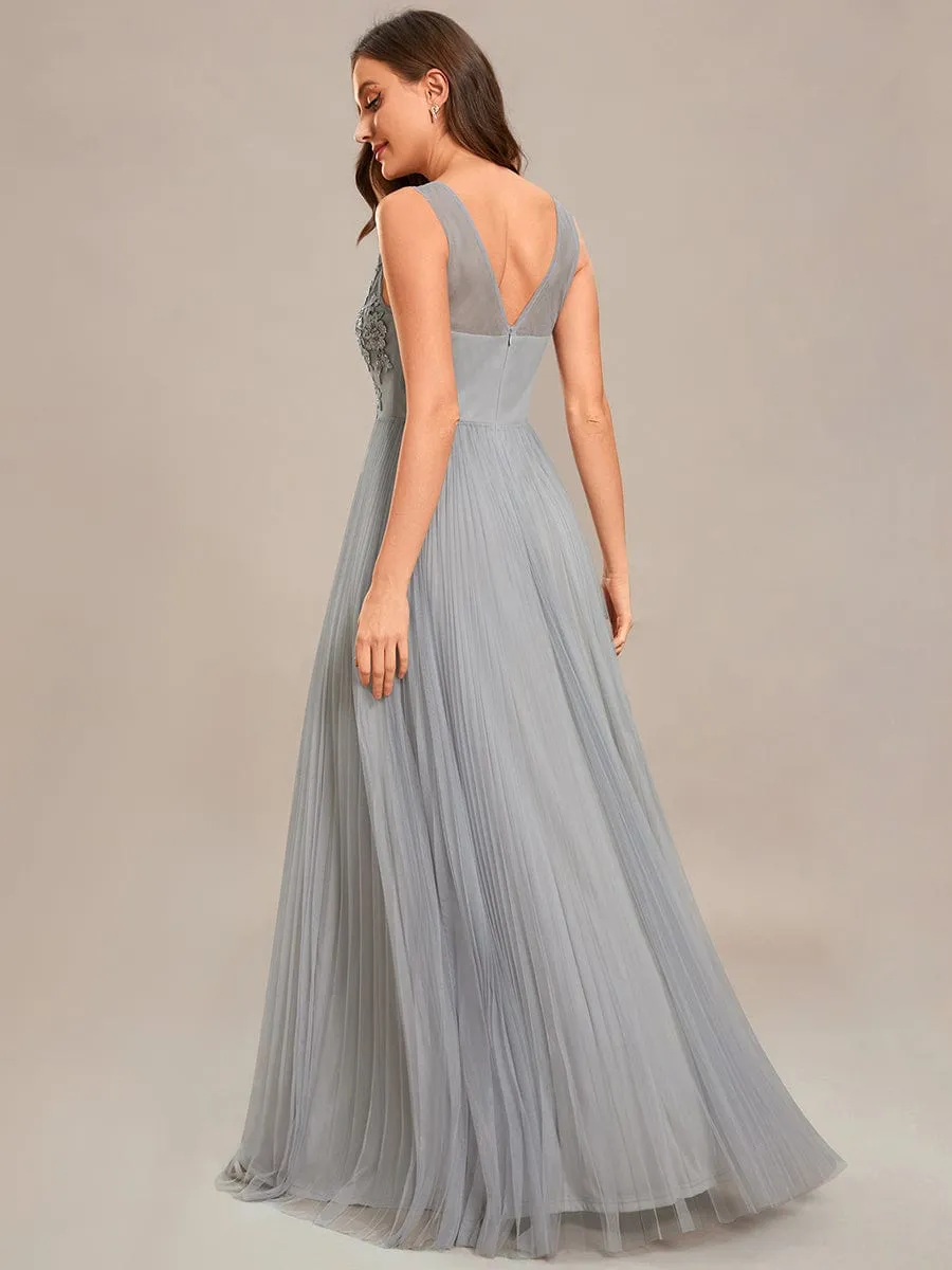 Exquisite Applique Embroidery Bodice Sleeveless A-Line Tulle Evening Dress sold by Ever Pretty product image thumbnail 4