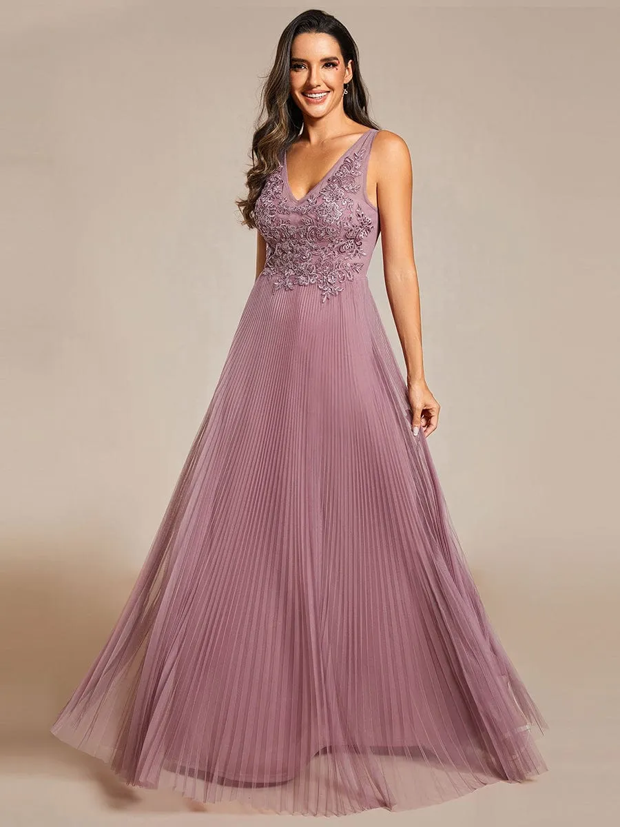 Exquisite Applique Embroidery Bodice Sleeveless A-Line Tulle Evening Dress sold by Ever Pretty