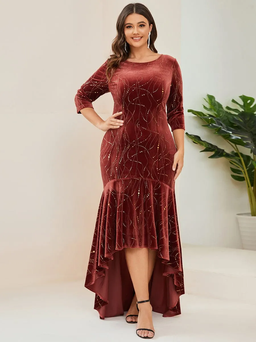 Elegant Plus Size Bodycon High-Low Formal Velvet Party Dress sold by Ever Pretty
