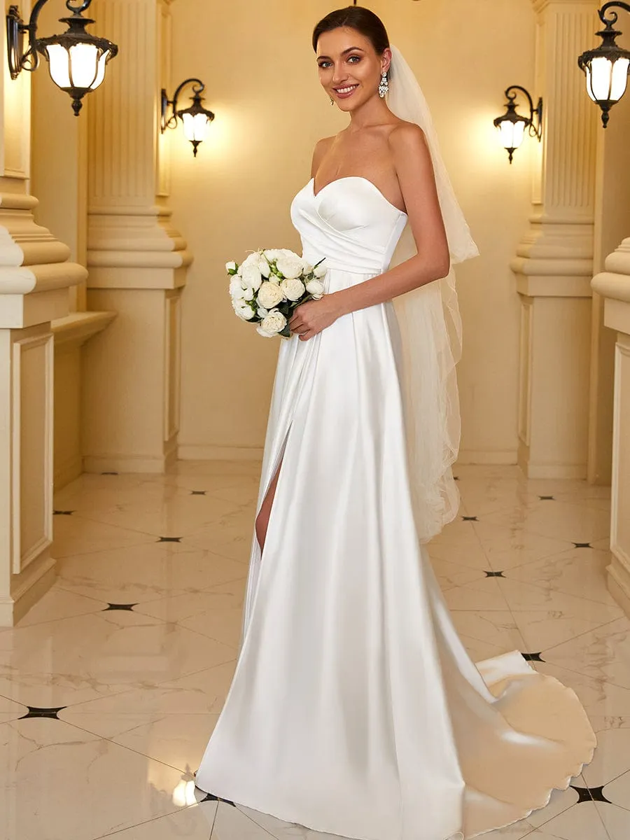 Satin Pleated Sweetheart Sleeveless Front Slit Wedding Dress sold by Ever Pretty product image thumbnail 4