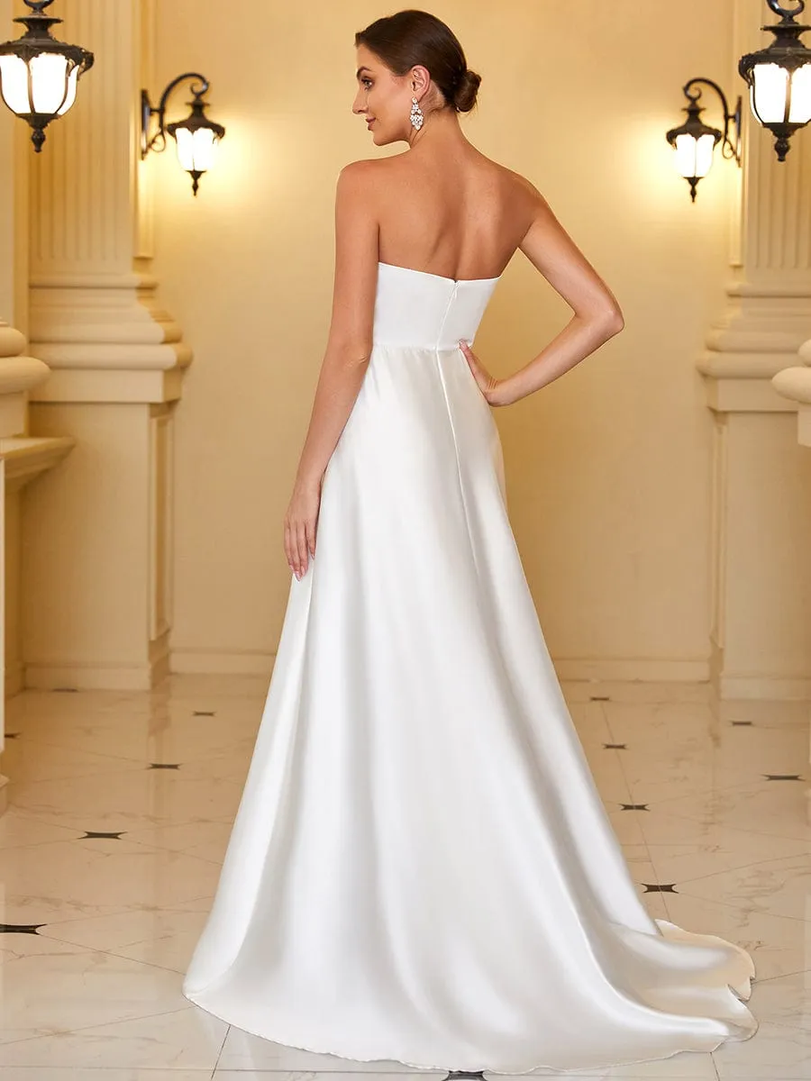 Satin Pleated Sweetheart Sleeveless Front Slit Wedding Dress sold by Ever Pretty product image thumbnail 2