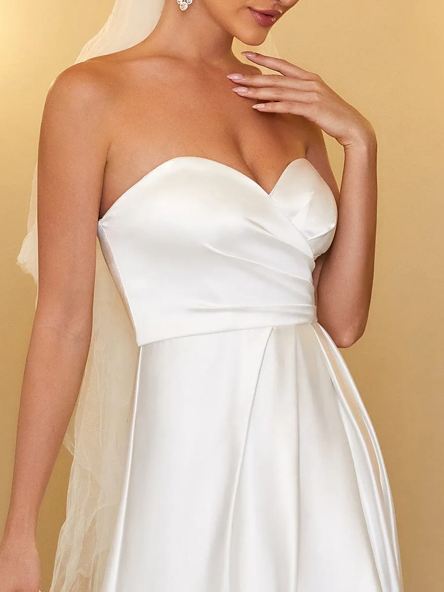 Satin Pleated Sweetheart Sleeveless Front Slit Wedding Dress sold by Ever Pretty product image thumbnail 3
