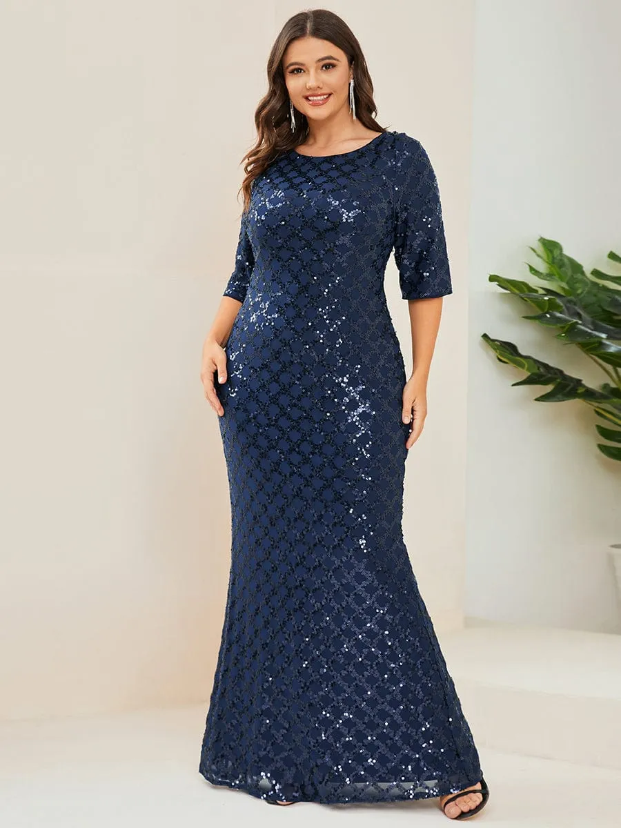 Plus Size Sequin Bodycon 3/4 Sleeve Boatneck Evening Dress sold by Ever Pretty