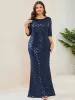 Plus Size Sequin Bodycon 3/4 Sleeve Boatneck Evening Dress sold by Ever Pretty
