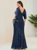 Plus Size Sequin Bodycon 3/4 Sleeve Boatneck Evening Dress sold by Ever Pretty