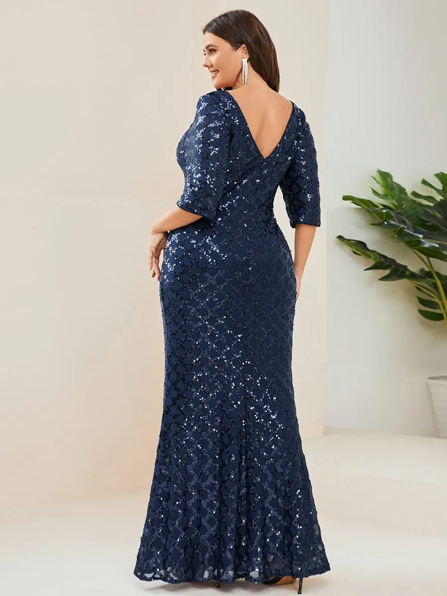 Plus Size Sequin Bodycon 3/4 Sleeve Boatneck Evening Dress sold by Ever Pretty product image thumbnail 2