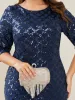 Plus Size Sequin Bodycon 3/4 Sleeve Boatneck Evening Dress sold by Ever Pretty