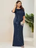 Plus Size Sequin Bodycon 3/4 Sleeve Boatneck Evening Dress sold by Ever Pretty