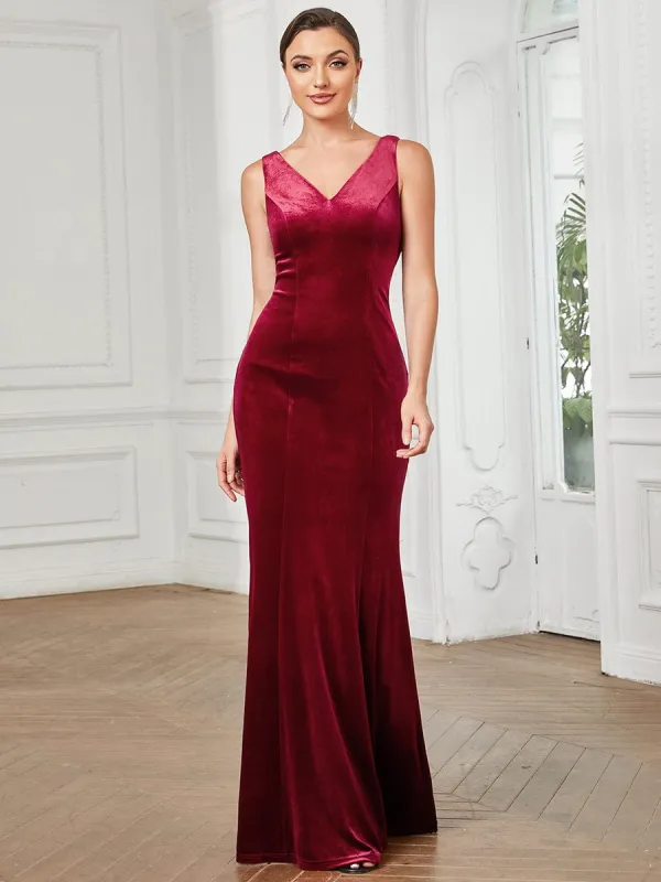 Velvet Sleeveless V-Neck Cowl Back Bodycon Evening Dress sold by Ever Pretty