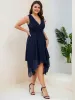 pretty ELORA|Plus Size Double V Neck Ruched-Waist Midi Chiffon Bridesmaid Dress sold by Ever Pretty