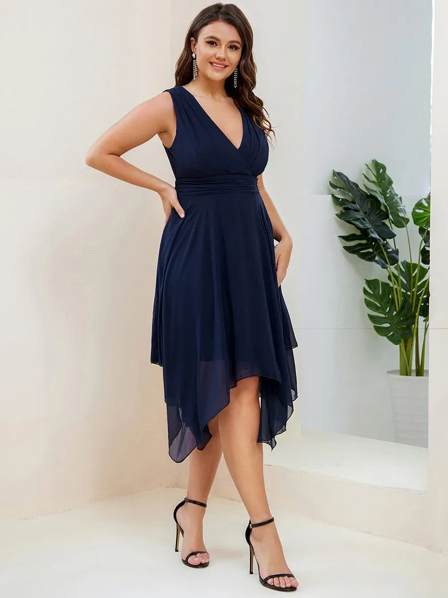 pretty ELORA|Plus Size Double V Neck Ruched-Waist Midi Chiffon Bridesmaid Dress sold by Ever Pretty product image thumbnail 5