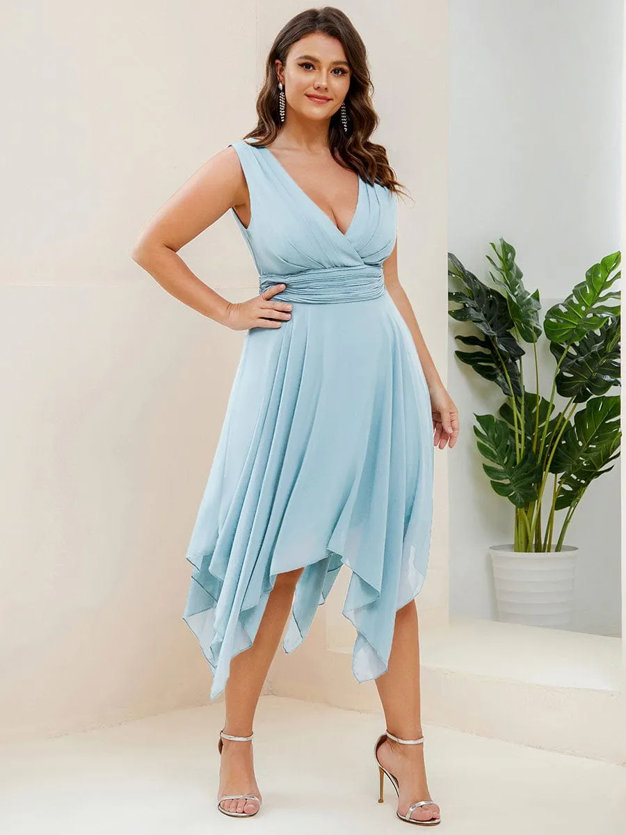 pretty ELORA|Plus Size Double V Neck Ruched-Waist Midi Chiffon Bridesmaid Dress sold by Ever Pretty