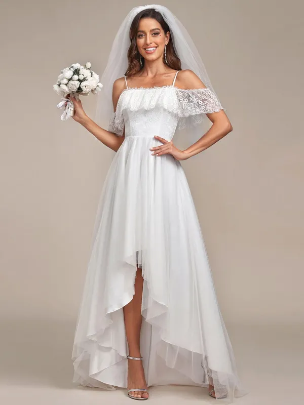 Cold Shoulder Lace High-Low Wedding Dress sold by Ever Pretty