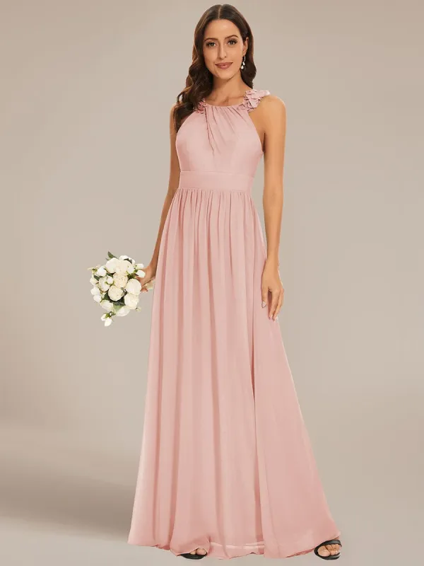 Floral Applique Sleeveless Pleated Chiffon Bridesmaid Dress sold by Ever Pretty