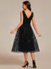 ever ROUX|V-Neck Leaf Sequined Sleeveless A-Line Midi Wedding Guest Dress sold by Ever Pretty