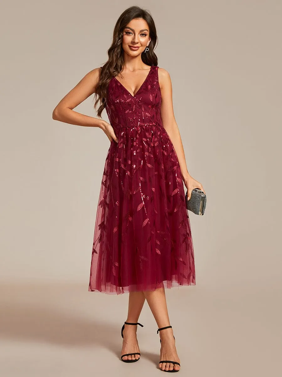 ever ROUX|V-Neck Leaf Sequined Sleeveless A-Line Midi Wedding Guest Dress sold by Ever Pretty product image thumbnail 5