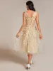 ever ROUX|V-Neck Leaf Sequined Sleeveless A-Line Midi Wedding Guest Dress sold by Ever Pretty