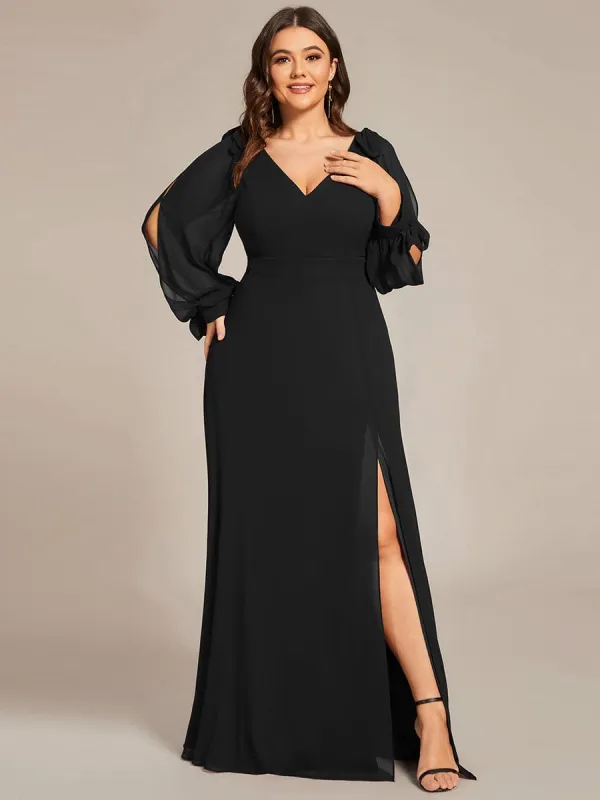 pretty IVORY|Plus Size Open Lantern Sleeve A-Line Bridesmaid Dress sold by Ever Pretty