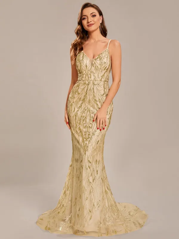 Custom Size Sequin Elegant Spaghetti Strap Long Mermaid Prom Dress sold by Ever Pretty