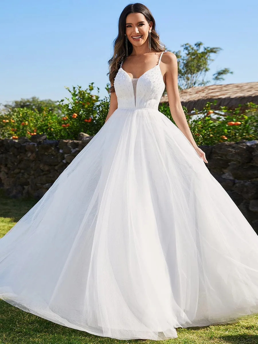 V-Neck A-Line Wedding Dress featuring Delicate Pearl Accents sold by Ever Pretty product image thumbnail 5