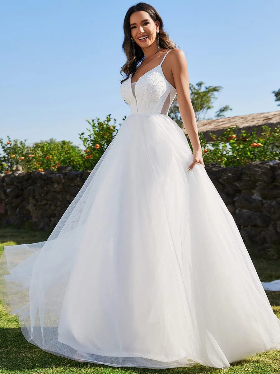 V-Neck A-Line Wedding Dress featuring Delicate Pearl Accents sold by Ever Pretty product image thumbnail 4