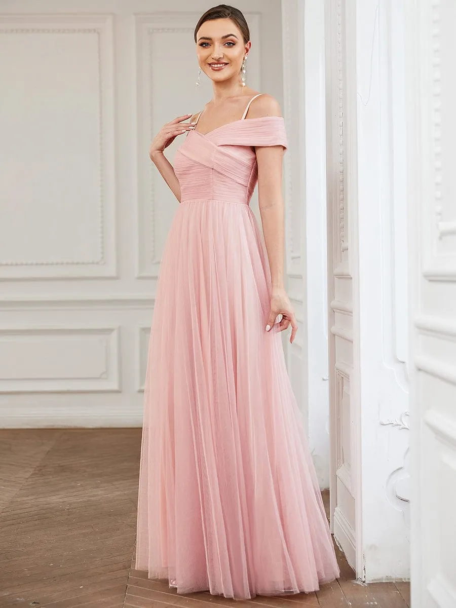 Spaghetti Strap Cold Shoulder Cross Over A-Line Tulle Bridesmaid Dress sold by Ever Pretty product image thumbnail 5