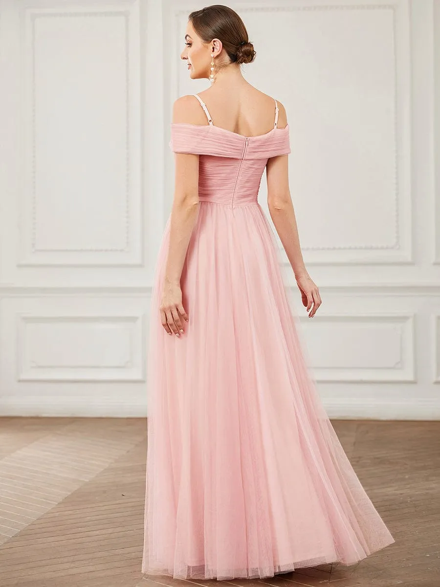 Spaghetti Strap Cold Shoulder Cross Over A-Line Tulle Bridesmaid Dress sold by Ever Pretty product image thumbnail 2