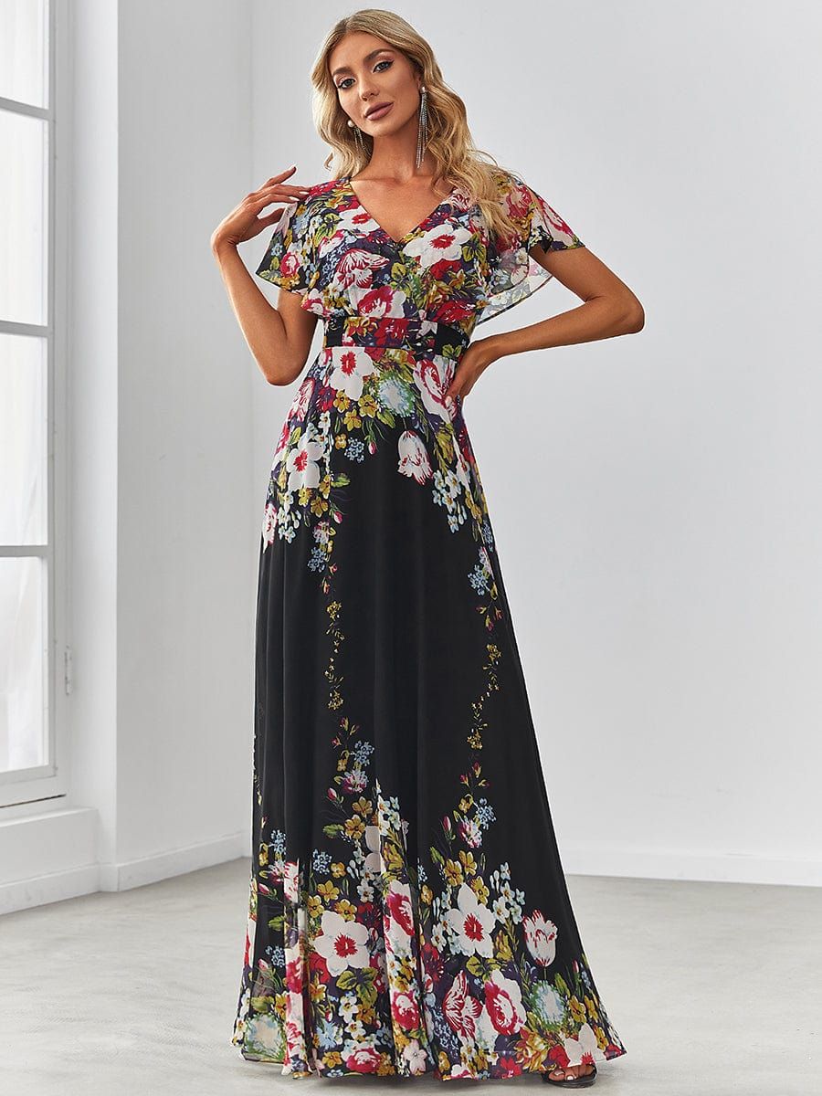 Floral Short Sleeve V-Neck Chiffon A-Line Evening Dress sold by Ever Pretty product image thumbnail 5