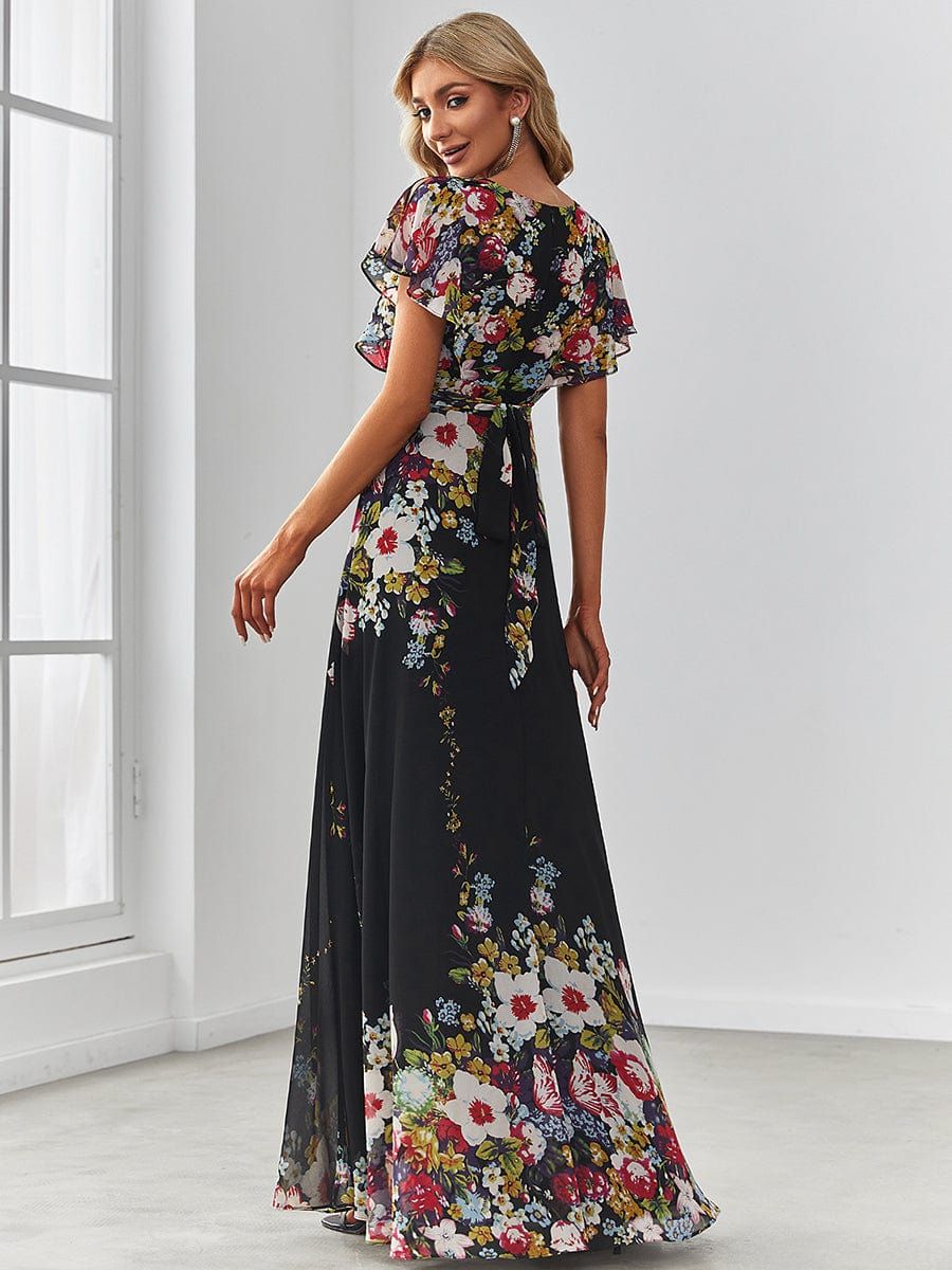 Floral Short Sleeve V-Neck Chiffon A-Line Evening Dress sold by Ever Pretty product image thumbnail 2