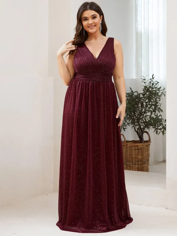 ever STERLING|Custom Size Double V Neck Floor Length Sparkly Evening Dresses for Party sold by Ever Pretty