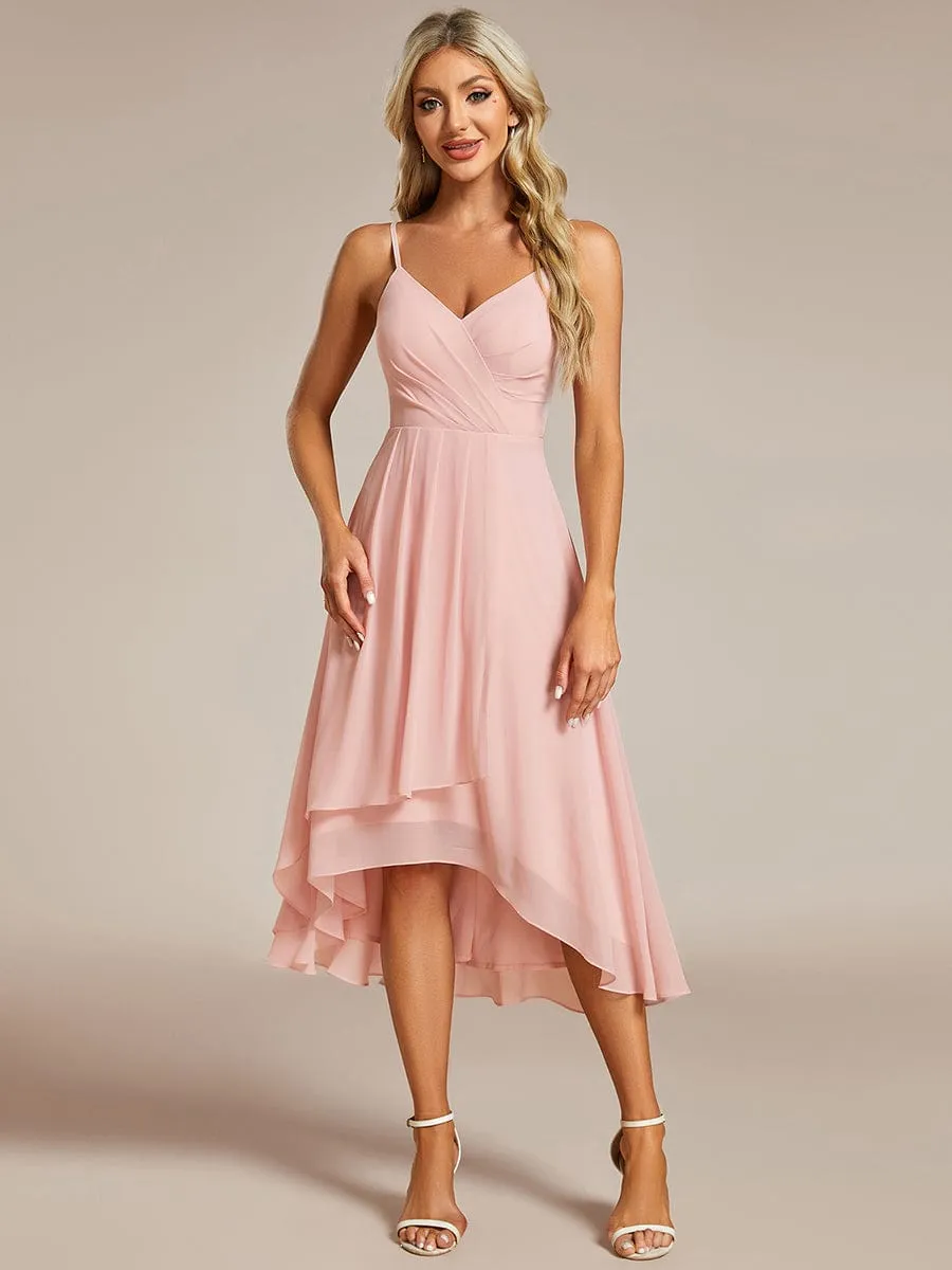 Airy Lila | High-Low V-Neck Pleated Spaghetti Strap Wedding Guest Dress in Chiffon sold by Ever Pretty product image thumbnail 5