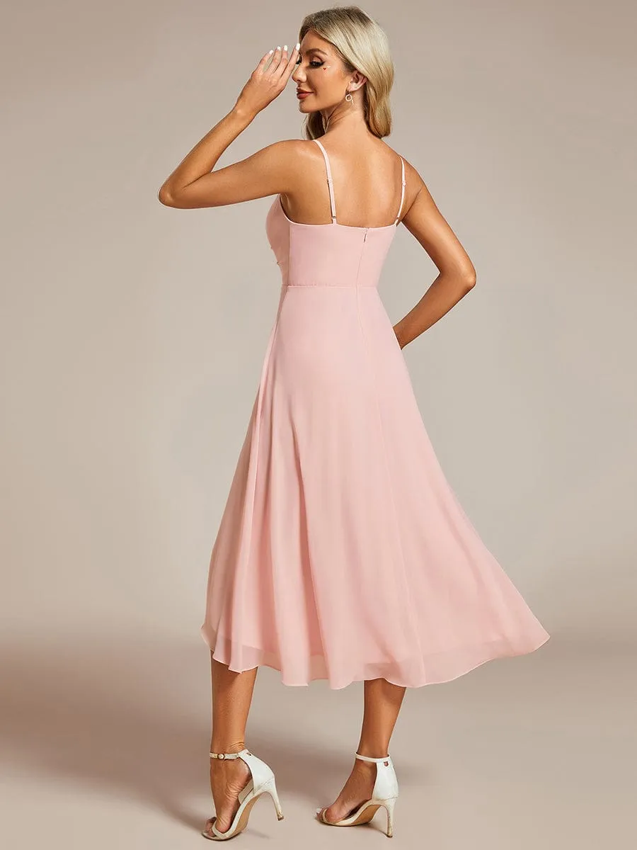 Airy Lila | High-Low V-Neck Pleated Spaghetti Strap Wedding Guest Dress in Chiffon sold by Ever Pretty product image thumbnail 2
