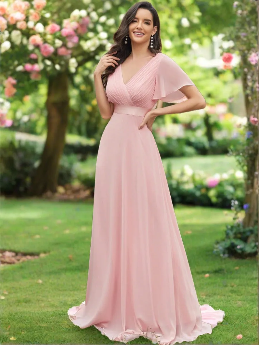 ever MONICA|Long Chiffon Empire Waist Bridesmaid Dress with Short Flutter Sleeves sold by Ever Pretty product image thumbnail 5