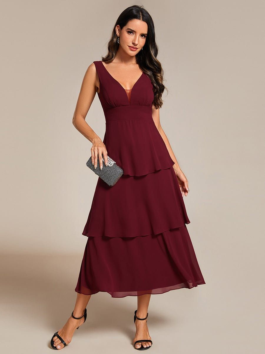 Tiered hem V-Neck Chiffon Wedding Guest Dress without Sleeves sold by Ever Pretty