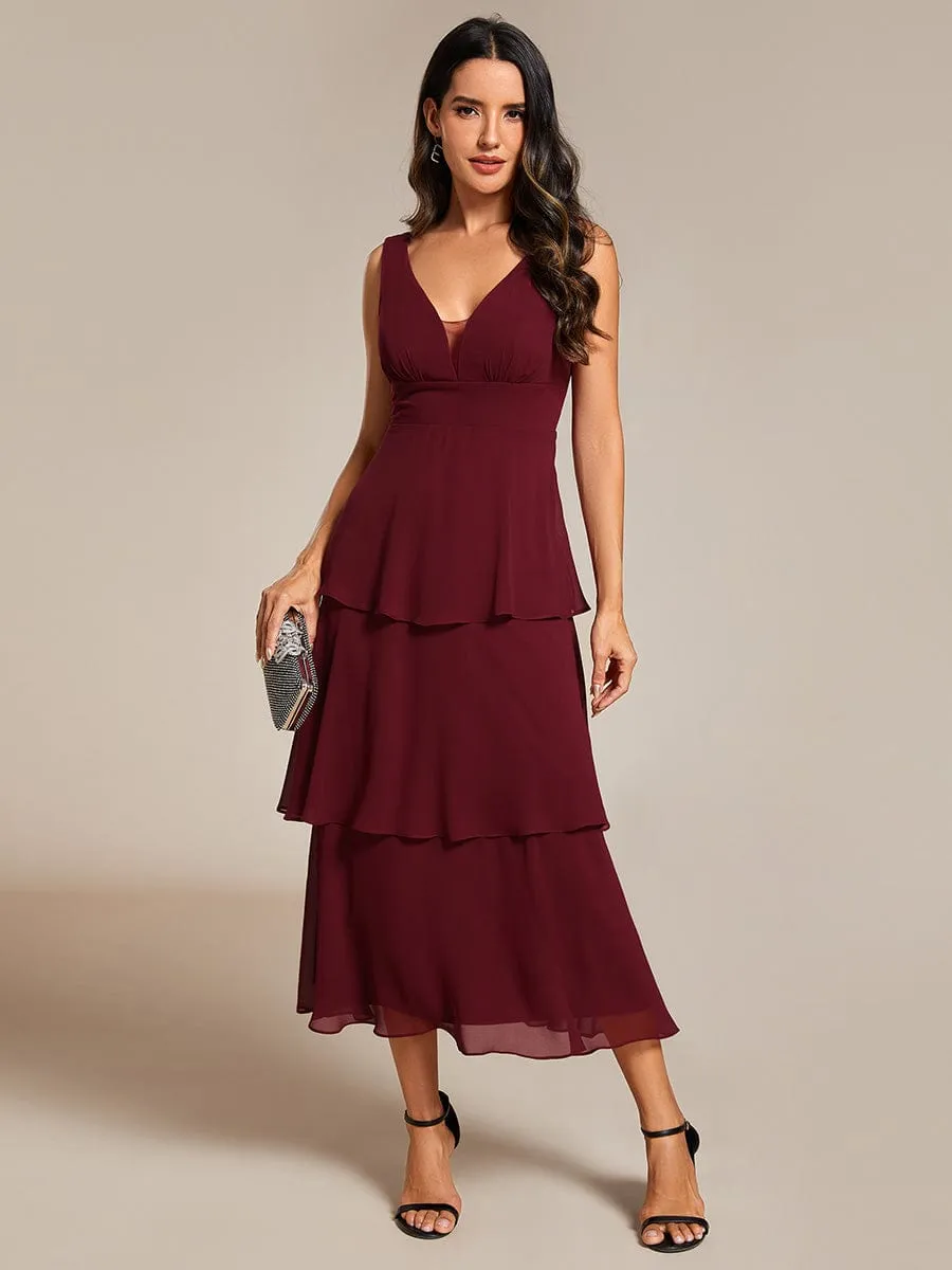 Sleeveless Tiered Hem V-Neck Chiffon Wedding Guest Dress sold by Ever Pretty product image thumbnail 4