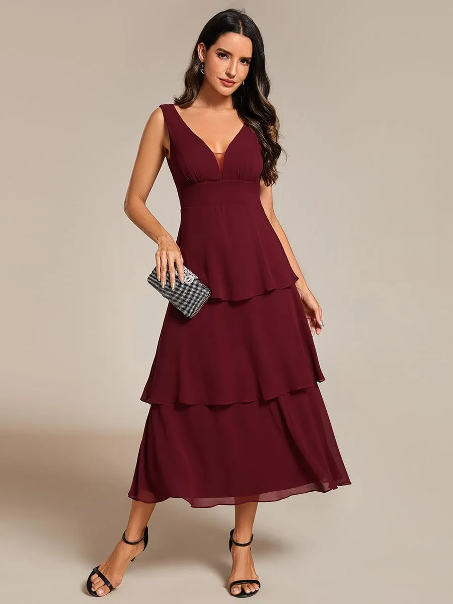 Sleeveless Tiered Hem V-Neck Chiffon Wedding Guest Dress sold by Ever Pretty