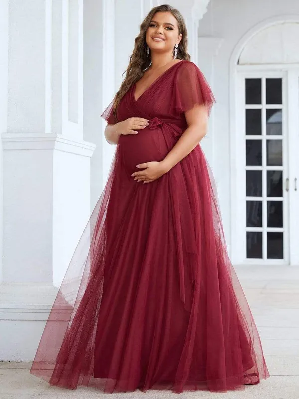 Plus Size Empire Waist Formal Maternity Dresses with Sleeves sold by Ever Pretty
