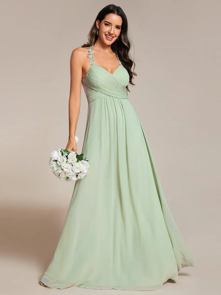 ever WREN|Floral Halter Neck Pleated Backless Bridesmaid Dress in Chiffon sold by Ever Pretty product image thumbnail 4