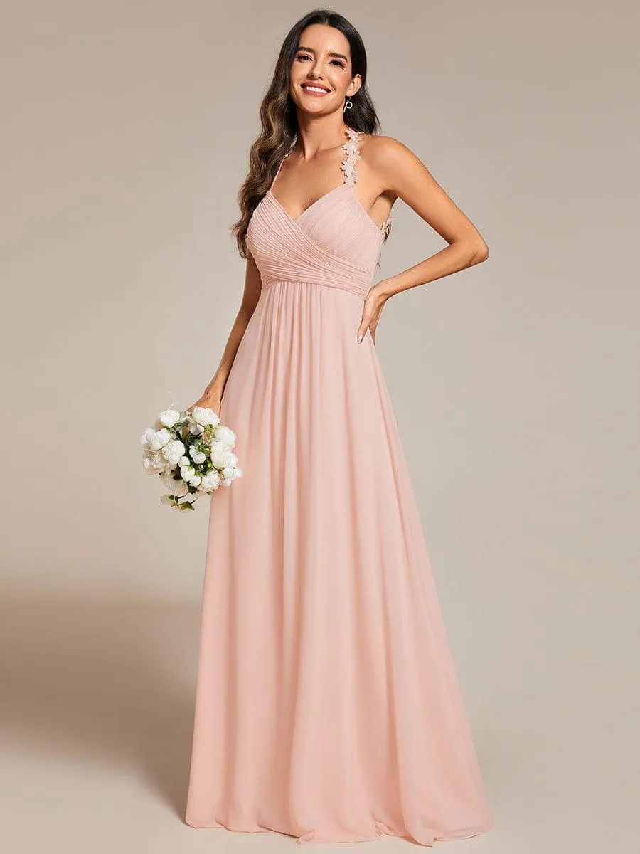 ever WREN|Floral Halter Neck Pleated Backless Bridesmaid Dress in Chiffon sold by Ever Pretty product image thumbnail 5