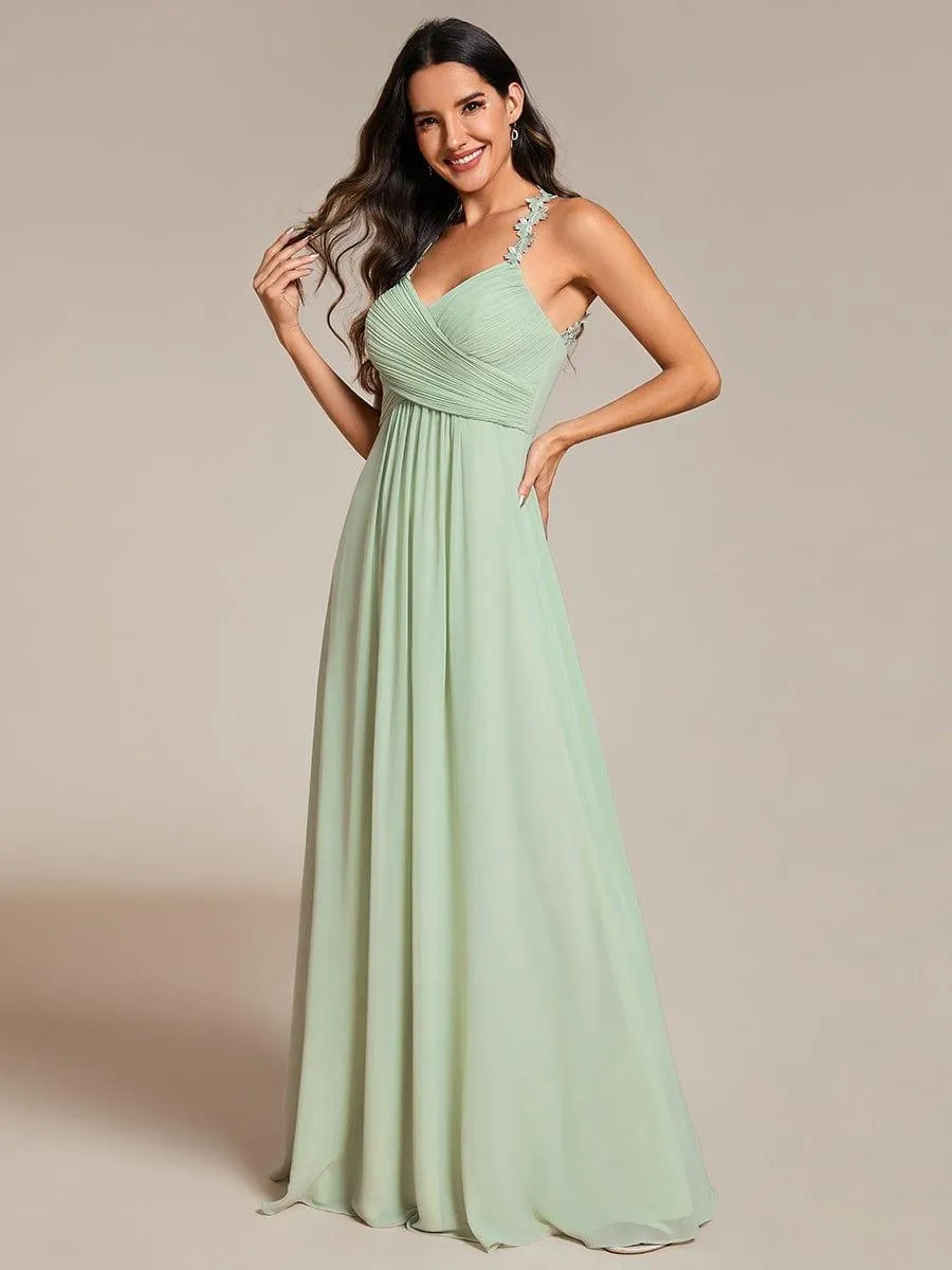 ever WREN|Floral Halter Neck Pleated Backless Bridesmaid Dress in Chiffon sold by Ever Pretty