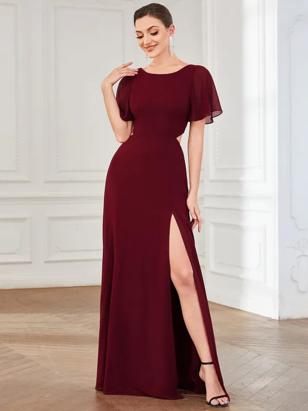 Flutter Sleeve Cutout Chiffon Caged Lace Up Evening Dress sold by Ever Pretty
