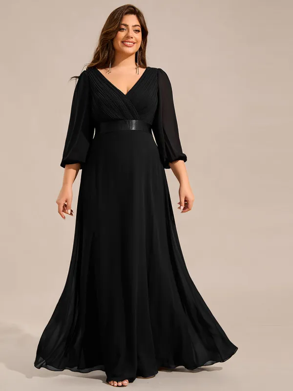 pretty OLIVIA|Plus Size Empire Waist Pleated Chiffon Long Sleeves Formal Evening Dress sold by Ever Pretty