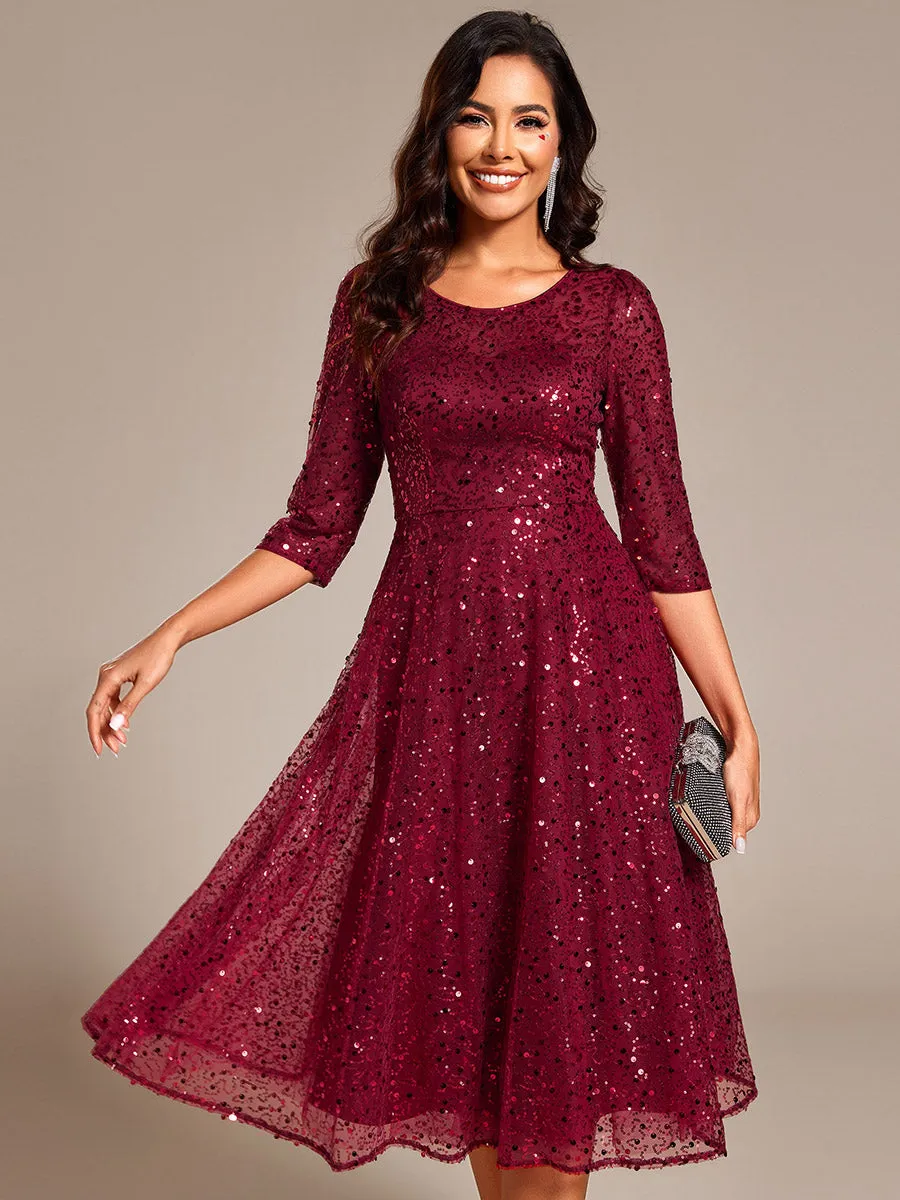 ever SIENNA|3/4 Sleeve Sparkly Sequin Round Neck Midi Wedding Guest Dress sold by Ever Pretty product image thumbnail 5