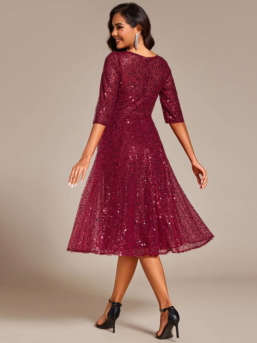 ever SIENNA|3/4 Sleeve Sparkly Sequin Round Neck Midi Wedding Guest Dress sold by Ever Pretty product image thumbnail 2