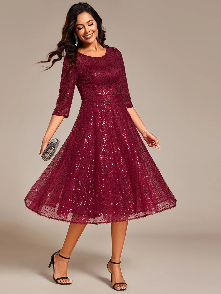 ever SIENNA|3/4 Sleeve Sparkly Sequin Round Neck Midi Wedding Guest Dress sold by Ever Pretty product image thumbnail 4