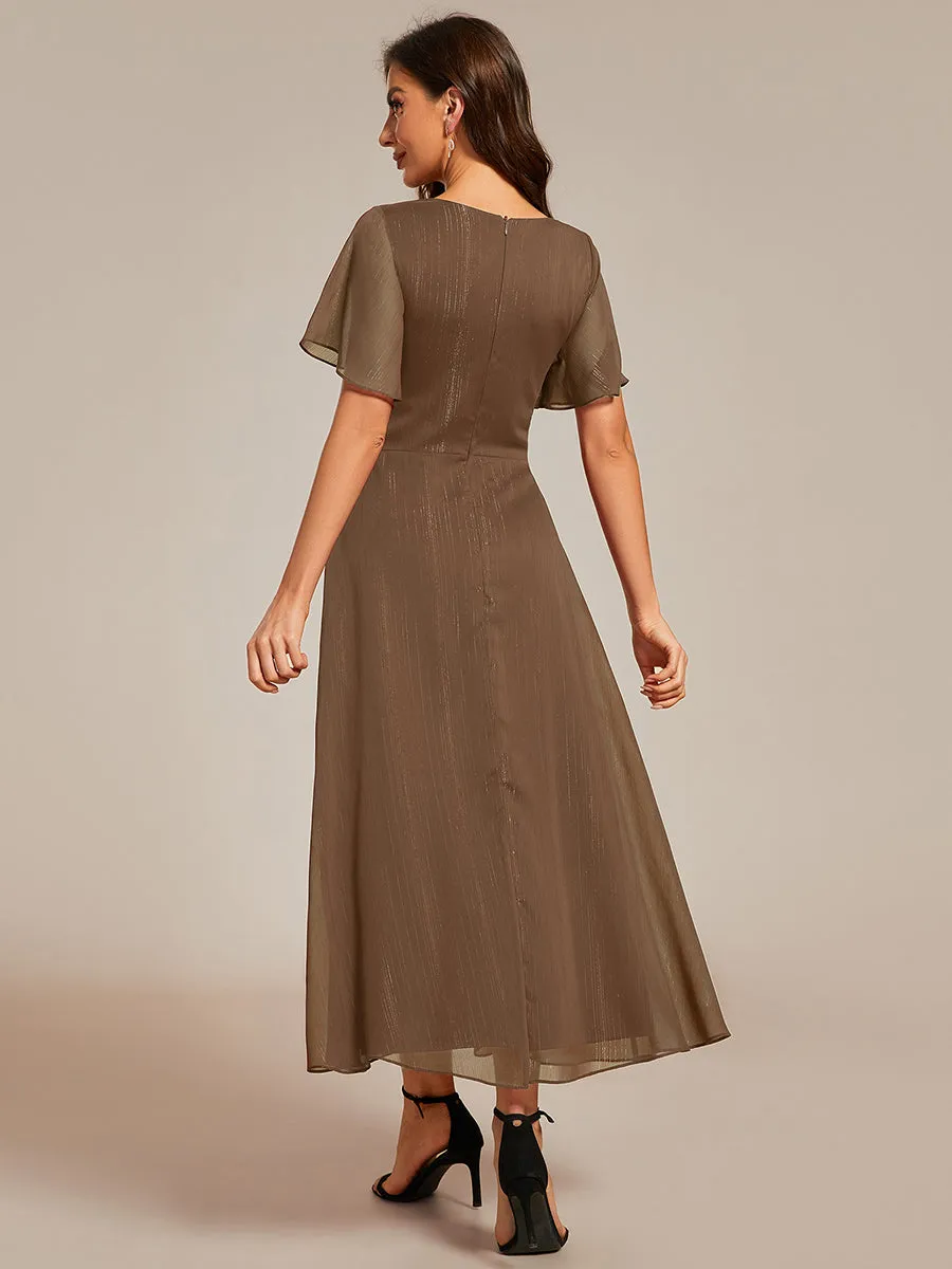 ever OPAHL|Custom Size Silver Metallic Fabric V-Neck A-Line Wedding Guest Dress featuring Delicate Ruffled Hem sold by Ever Pretty product image thumbnail 3