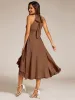 ever ZOYA|Custom Size Sparkly High-Low Ruffle Halter Neck Wedding Guest Dress with Pleating sold by Ever Pretty