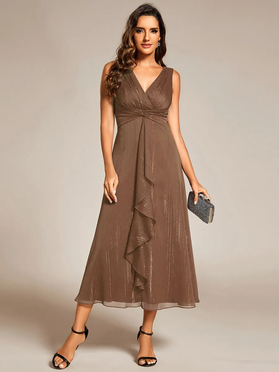 ever MEI|Custom Size Glitter Sleeveless A-Line Midi Wedding Guest Dress with Ruffled Hem sold by Ever Pretty