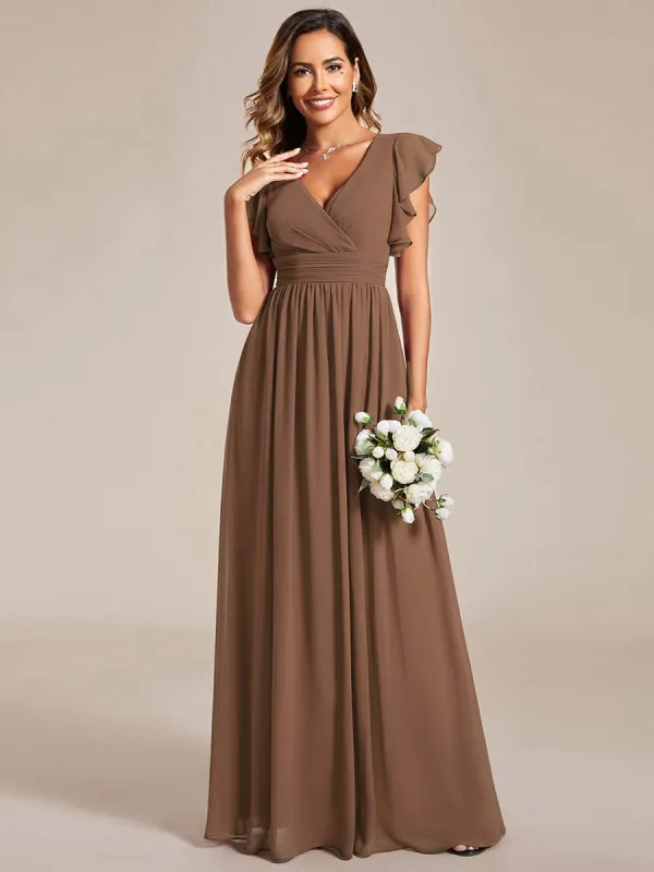 ever LILYANA|Custom Size Back Cutout A-Line Pleated Ruffles Sleeve Chiffon Bridesmaid Dress sold by Ever Pretty