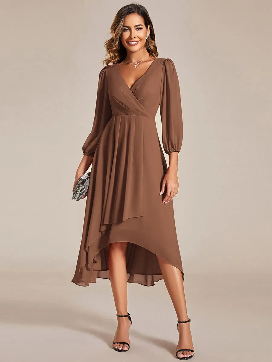 ever BRIAR|Custom Size Long Sleeves Asymmetrical Hem A-Line Midi Wedding Guest Dress sold by Ever Pretty product image thumbnail 4